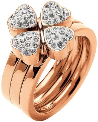 Folli Follie Crystal Set Heart 4 Heart Set of Three Rose Gold Plated Stacking Rings