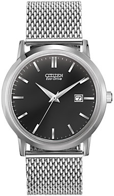 Citizen BM7190-56H Men's Eco-Drive Date Display Mesh Bracelet Strap Watch, Silver/Black