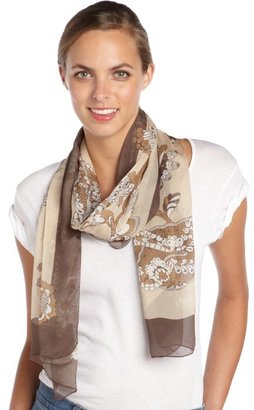 Gucci brown floral printed silk scarf