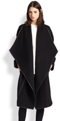 Derek Lam 10 Crosby Leather-Trimmed Oversized-Lapel Wrap Coat