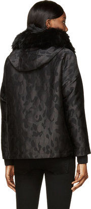 Moncler Gamme Rouge Black Fur-Trimmed Jacquard Camouflage Jacket