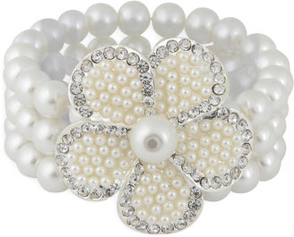 Women's 2-in-1 Faux Pearl Bracelet & Flower Pin