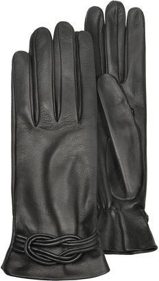 Forzieri Women's Black Leather Gloves w/ Knot