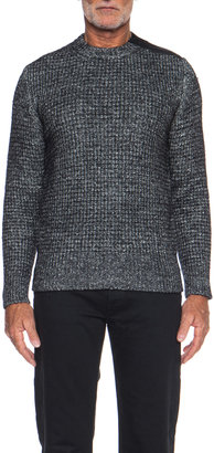 Belstaff Waffle Knit Cotton-Blend Sweater with Leather Detail in Black