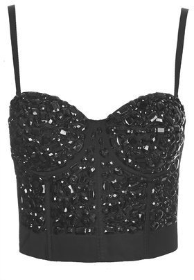 Topshop Womens **Beaded Bustier by WYLDR - Black