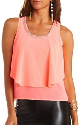 Charlotte Russe Bead & Pearl Embellished Layered Tank Top