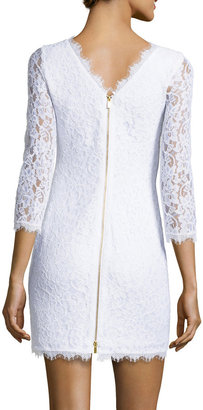 Diane von Furstenberg 3/4-Sleeve Lace Sheath Dress, White