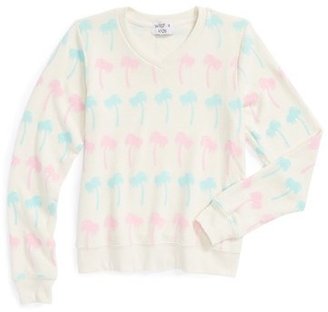 Wildfox Couture 'Pastel Palms' V-Neck Sweatshirt (Big Girls)