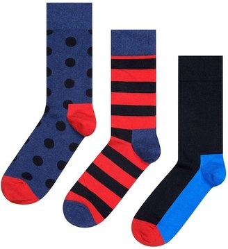 Happy Socks Spot/Stripe Socks, Pack of 3, One Size