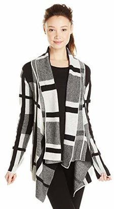 Angie Juniors Plaid Cascade Open-Front Cardigan Sweater
