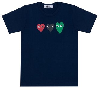 Comme des Garcons PLAY Womens Three Hearts T-Shirt