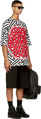 Kokon To Zai Black & White Motif Red Terry Patchwork T-Shirt
