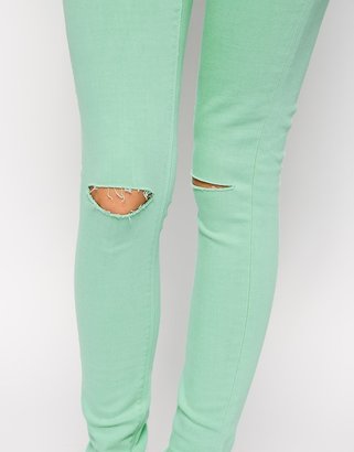 ASOS COLLECTION Ridley Skinny Jeans in Washed Mint with Ripped Knee