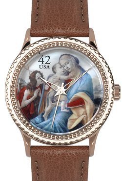 The P.S. Collection by Arjang and Co. Women's HY-1022R-LB "Madonna and Child with Young John The Baptist" Rose Gold Colored Stainless Steel Mother Of Pearl Dial Brown Leather Strap Watch