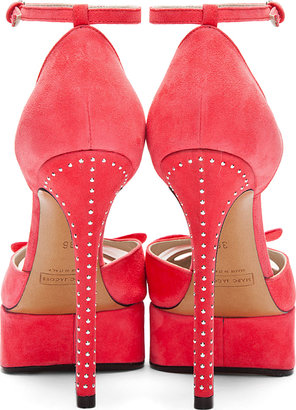 Marc Jacobs Bright Pink Suede Studded Ankle Strap Pumps