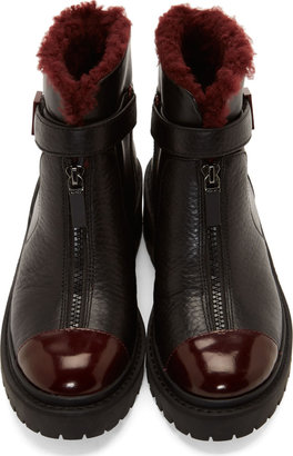 Kenzo Black & Burgundy Leather Zip-Up Combat Boots