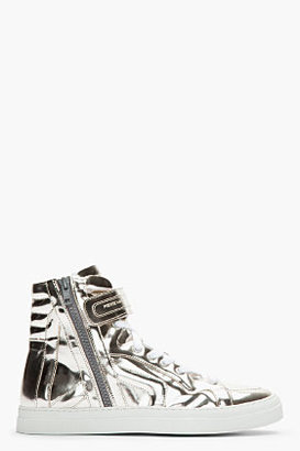 Pierre Hardy Metallic Silver Patent Leather 112 Sneakers
