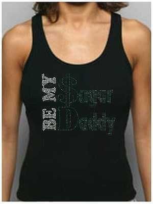 American Apparel Be My Sugar Daddy Funny Rhinestone Women's Fitted Tank Tops/Shirts
