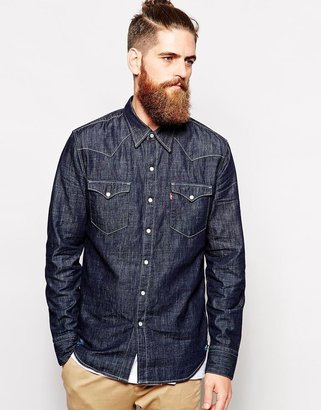 Levi's Levis Denim Shirt Premium Goods Barstow Slim Fit Western Back Tie Dye