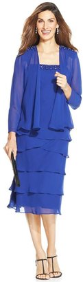 SL Fashions Bead-Trim Tiered Dress and Jacket