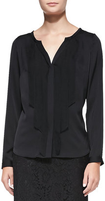 Milly Streamer-Front Stretch-Silk Blouse