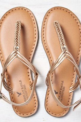 American Eagle Outfitters Rose Gold Braided T-Strap Sandals, Womens 7