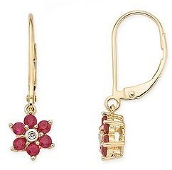 Ice.com 2684 5/8 Carat Ruby and Diamond 14K Gold Flower Earrings