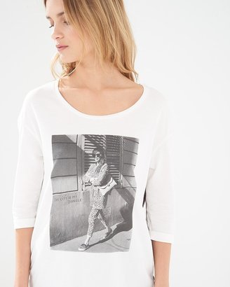Maison Scotch White 3/4 Sleeve Relaxed Fit Tee
