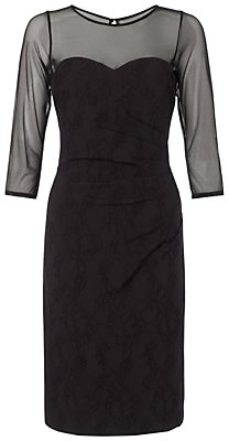 Adrianna Papell Illusion Neck Side Pleated Drape Dress, Black
