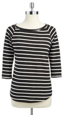 Casual Couture by Green Envelope Striped Shirt with Faux Leather Collar