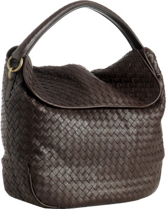 Bottega Veneta black woven leather fold-over shoulder bag