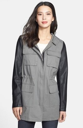 DKNY 'Cassidy' Faux Leather Sleeve Anorak