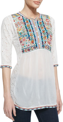 Johnny Was Collection Petals Embroidered Eyelet Georgette Blouse
