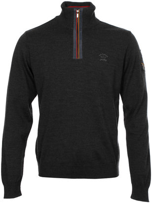 Paul & Shark Dark Grey Shark Fit Quarter-Zip Knitted Sweater