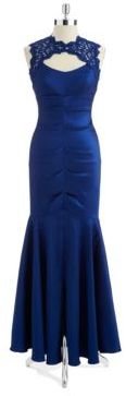 Xscape Evenings Ruched Taffeta and Lace Mermaid Gown
