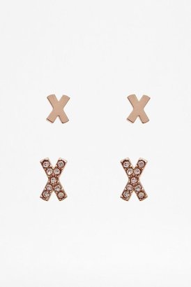 French Connection Mini metal cross earring set
