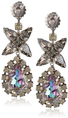 Sorrelli Purple Lotus" Crystal Pear Statement Antique Silver-Tone Post Drop Earrings