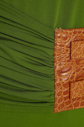 Michael Kors Leather-trimmed stretch-crepe midi dress