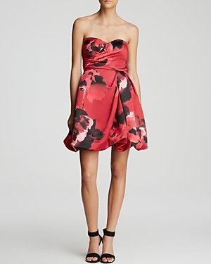 Aidan Mattox Dress - Strapless Satin Floral Print Bubble Skirt