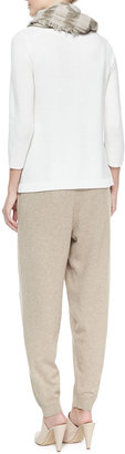 Eileen Fisher 3/4-Sleeve Link-Stitch Top, Wool Bands Striped Scarf & Slouchy Drawstring-Waist Ankle Pants