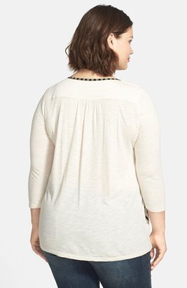 Lucky Brand 'Farrah' Embroidered Jersey Top (Plus Size)