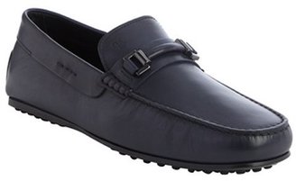Tod's navy leather moc toe loafers