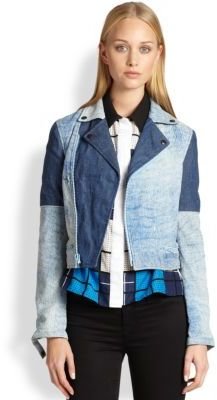 Timo Weiland Carrie Denim-Effect Leather Patchwork Jacket