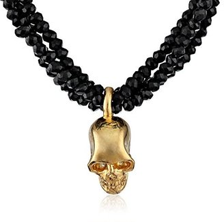 King Baby Studio Black Spinel Necklace with 18K Vermeil Skull and Roses
