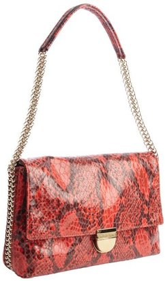 Stella McCartney red snake embossed leather chain accent shoulder bag