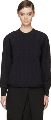 3.1 Phillip Lim Navy Flocked Cable Knit Pullover