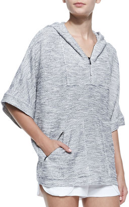 L'Agence Knit Hooded Zip-Front Pullover Fleece, Ocean Blue