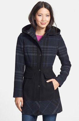 GUESS Colorblock Plaid Hooded Coat