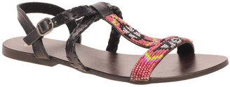 ASOS FAME Leather Flat Sandals with Beaded T-Bar