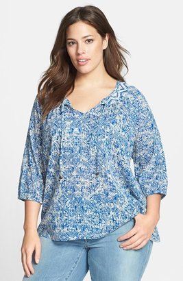 Lucky Brand Print Cotton Peasant Top (Plus Size)
